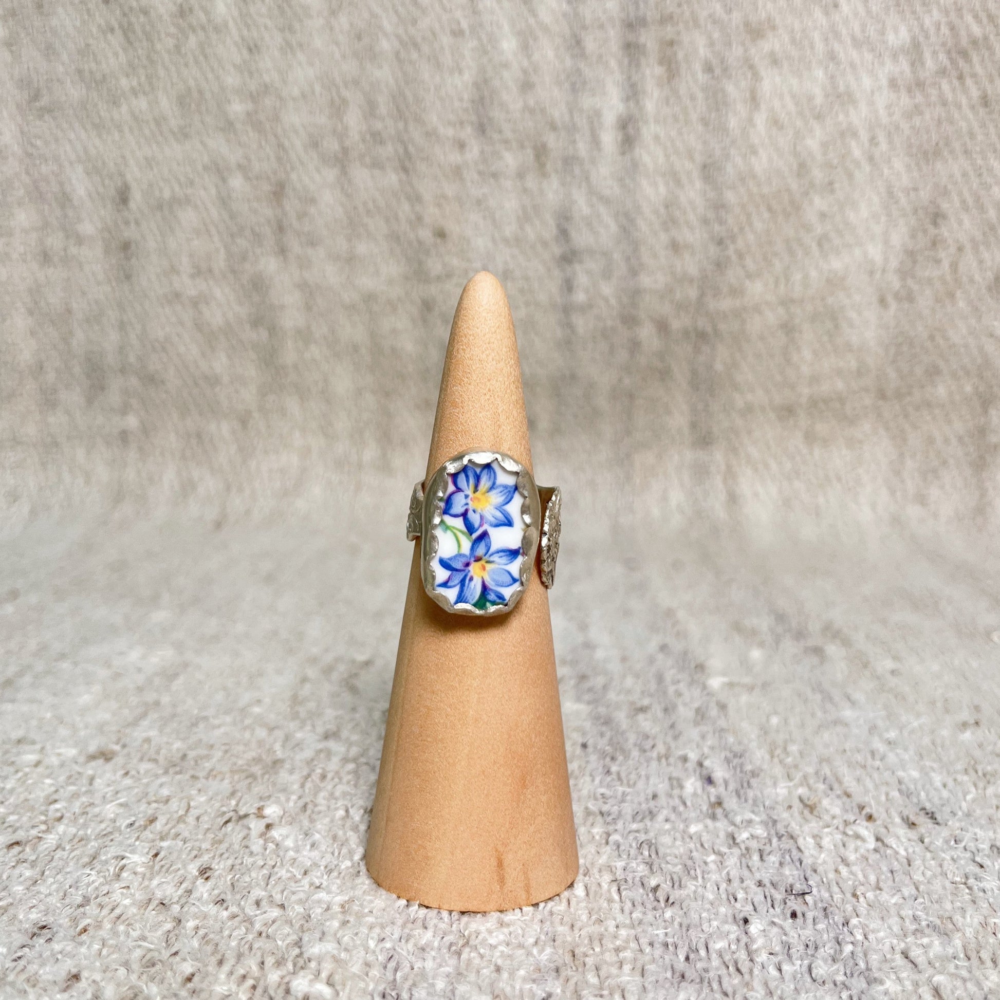 blue flower spoon ring